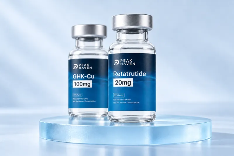 Peak Haven Retatrutide and GHK-Cu research vials