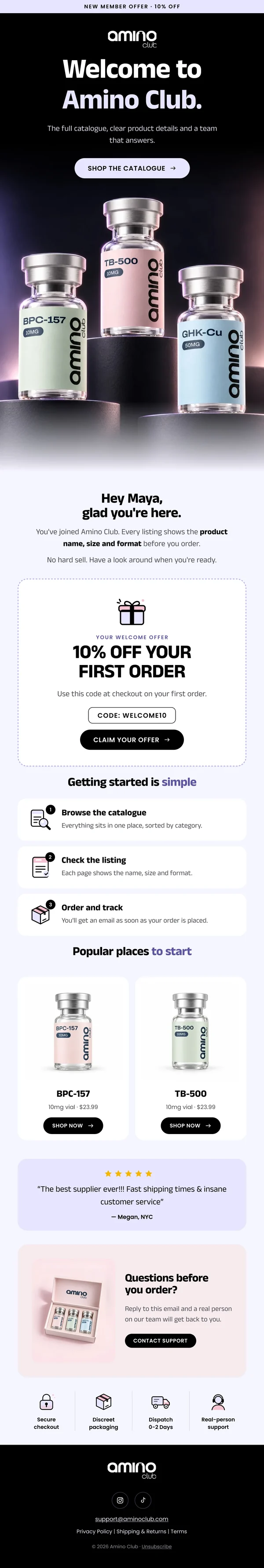 Amino Club welcome email