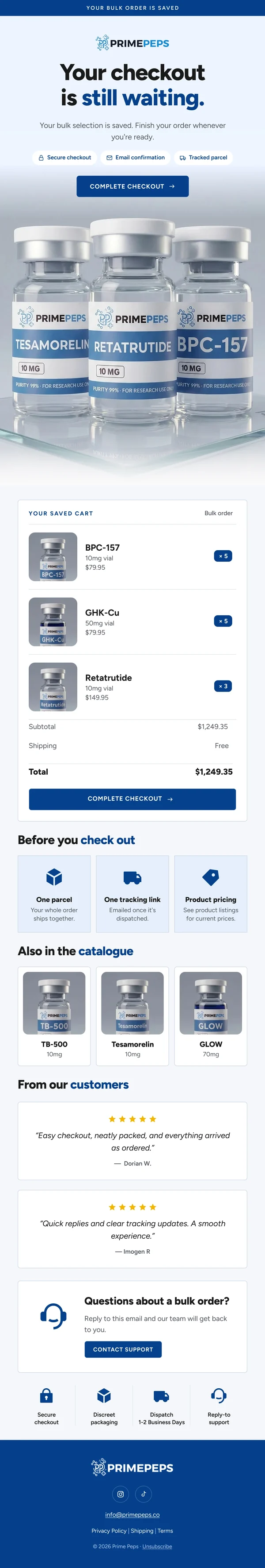 Prime Peps cart email design